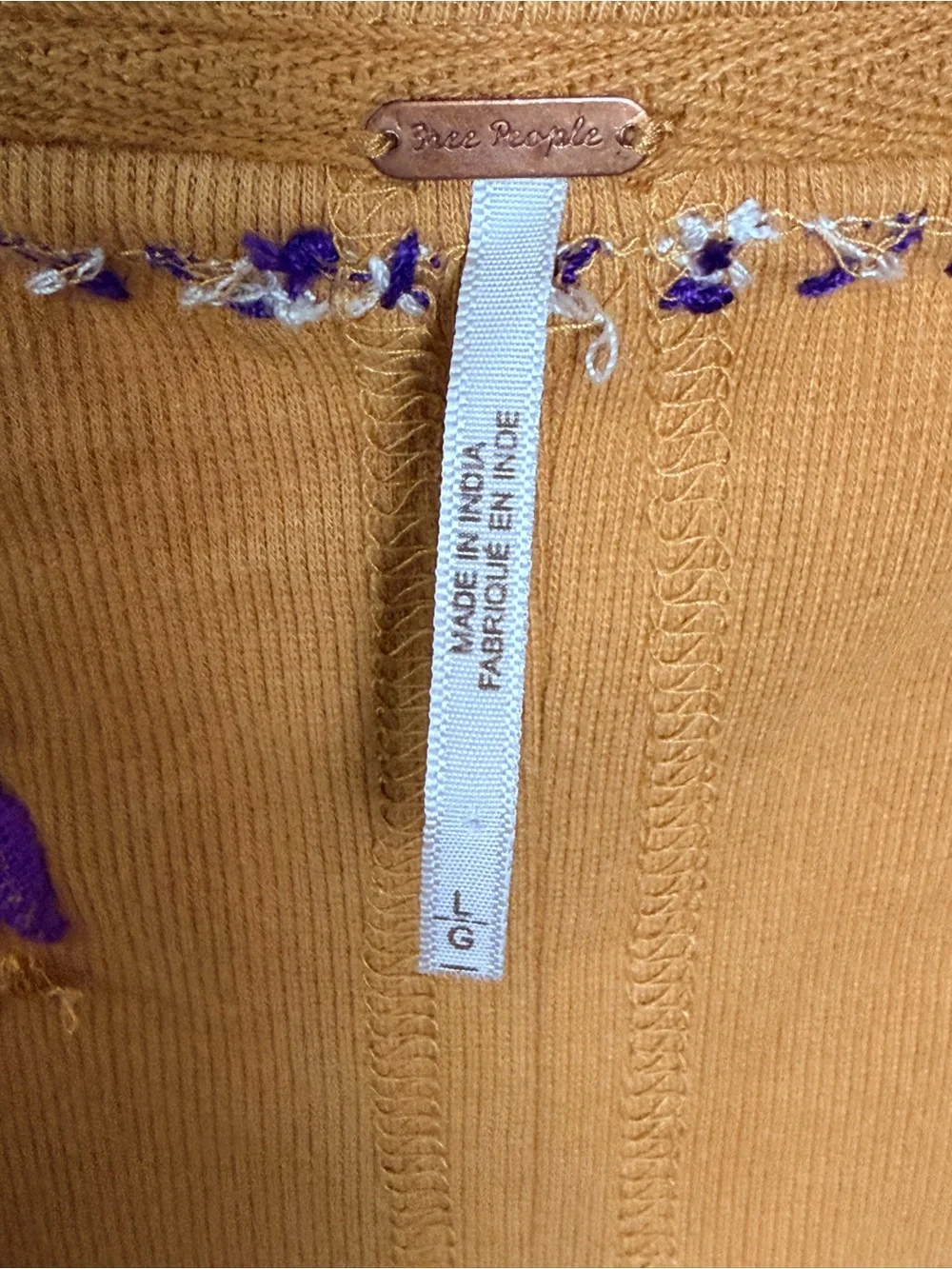 Free People Embroidered Boho Henley Pullover Mustard Floral Size L